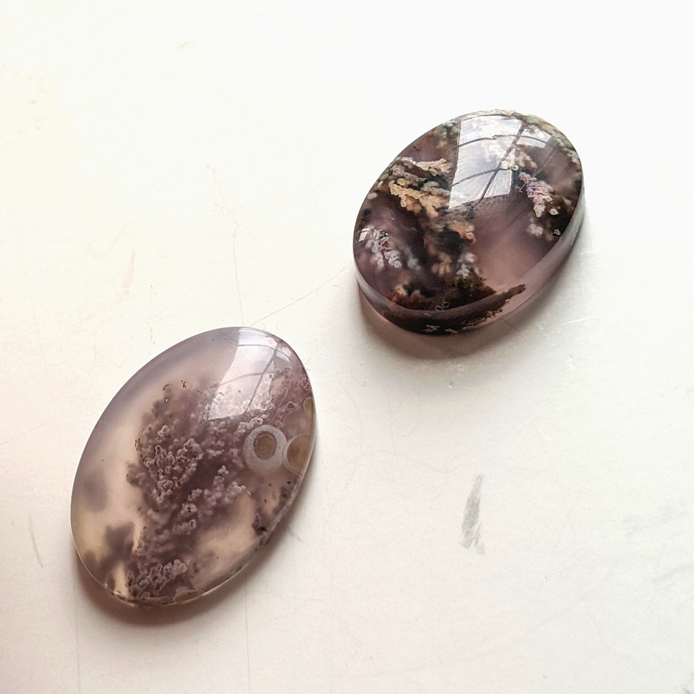 Extremely Rare Pink Moss Agate Cabochon Pair